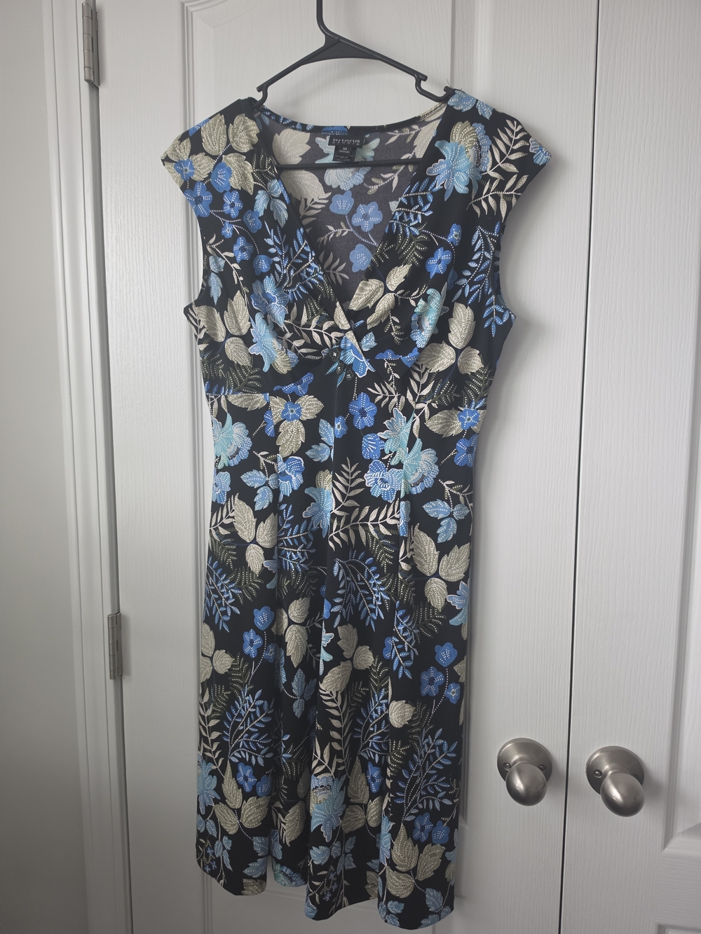 Enfocus STUDIO Blue Floral V-Neck Cap-Sleeve Dress sz 10